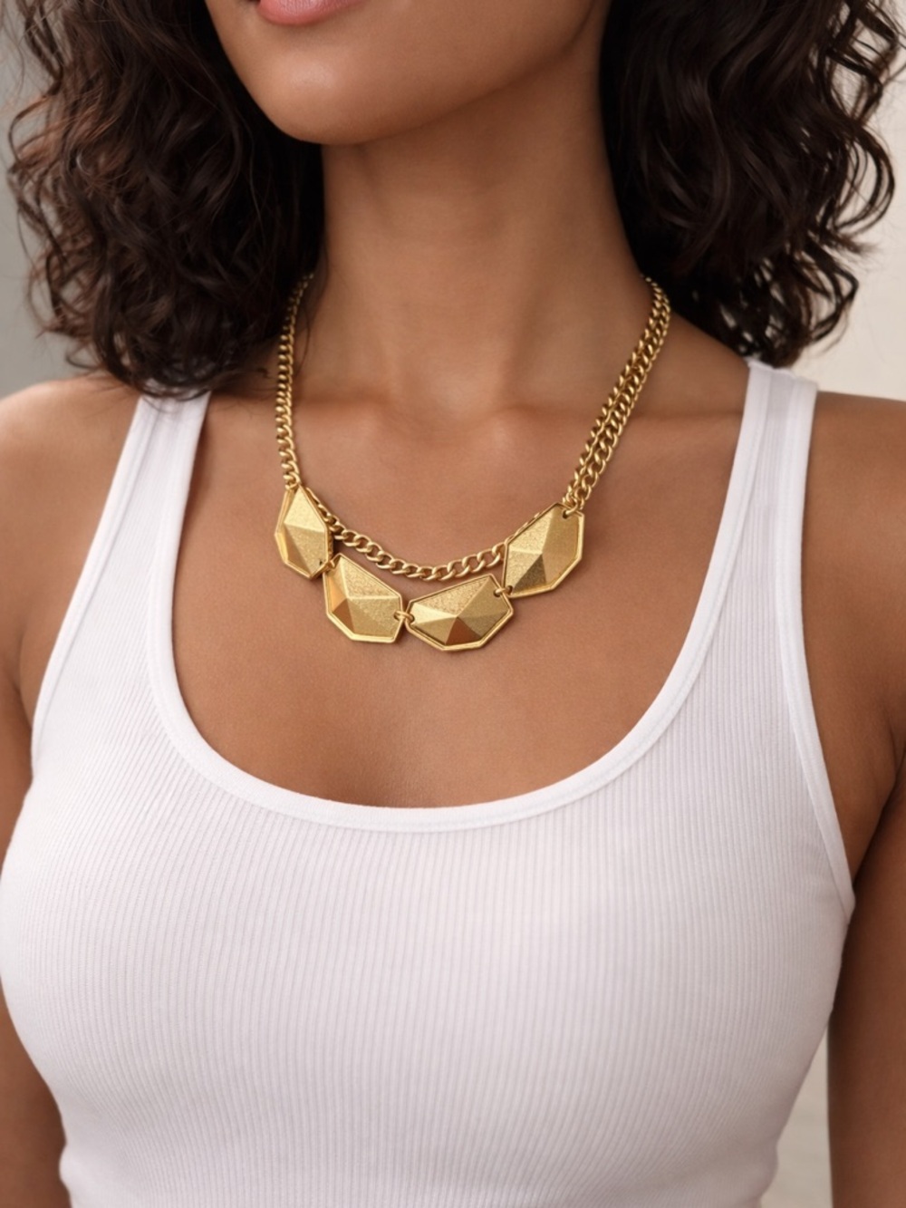 Gold Geometric Statement Drop Back Chain Necklace - heavy